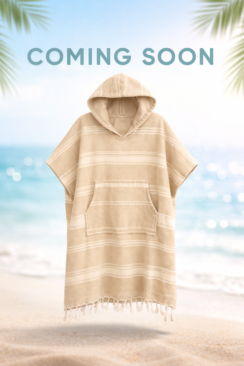 Beige Hooded Turkish Towel Poncho
