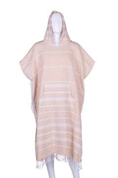 Beige Hooded Turkish Towel Poncho